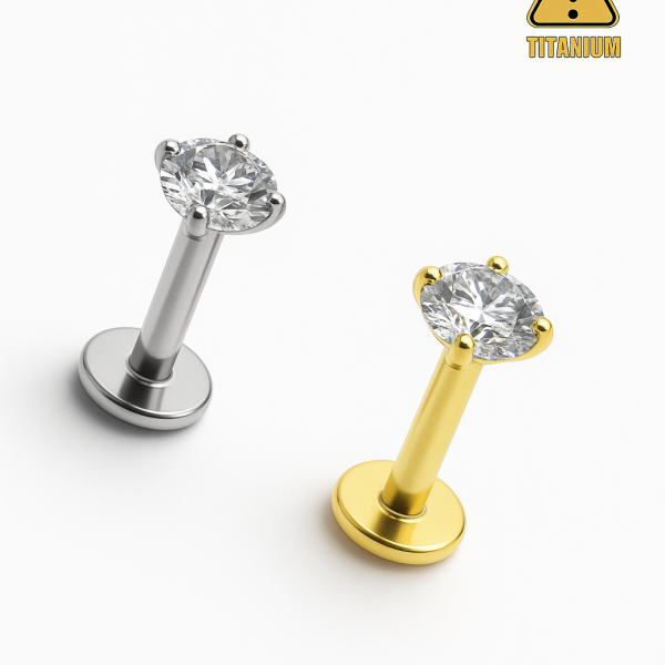 Taşlı Standart Kalınlık Silver Arkası Düz(Labret) Titanyum Piercing