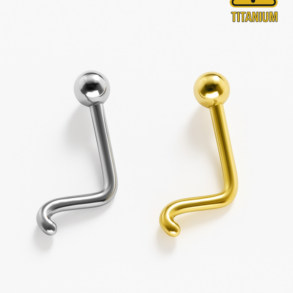 Toplu Arkası Kıvrık Standart Kalınlık Titanyum Burun Piercing