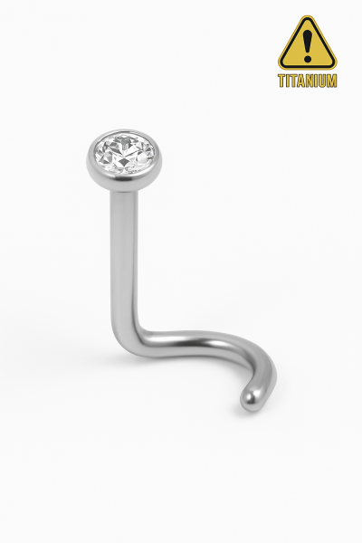 Taşlı Arkası Kıvrık Standart Kalınlık Titanyum Burun Piercing