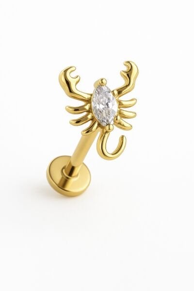 Scorpio Shine Akrep Burcu Taşlı Titanyum Labret Piercing