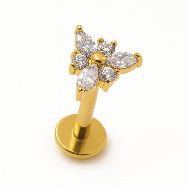 Aurea Beş Taşlı Çiçek Titanyum Piercing