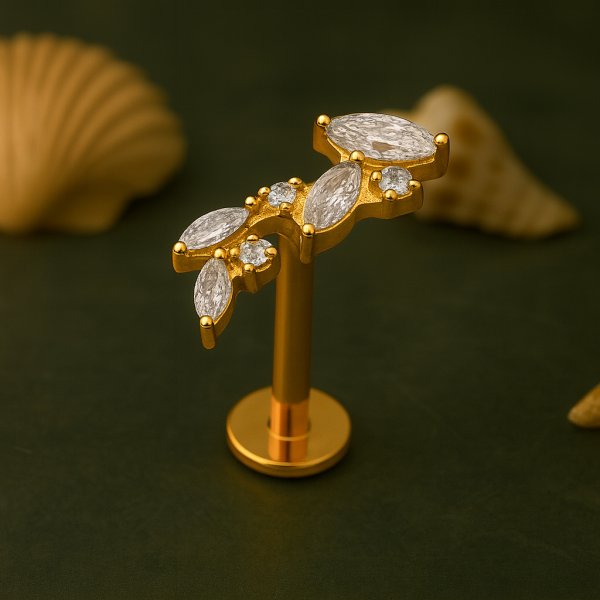 Marivelle  Zarif Yaprak Işıltısı Titanyum Labret Piercing Arkası Düz