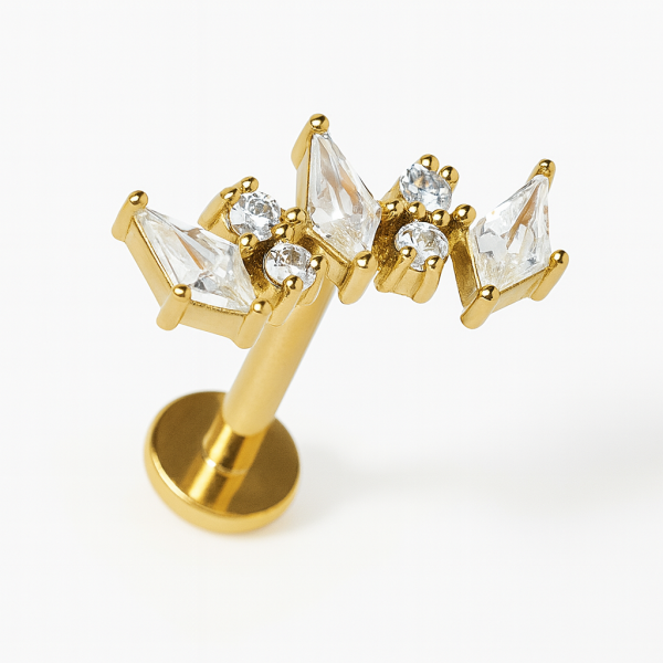 Princess Spark  Mikro Taşlı Taç Cerrahi Çelik  Labret Piercing