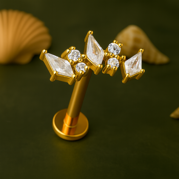 Princess Spark  Mikro Taşlı Taç Cerrahi Çelik  Labret Piercing