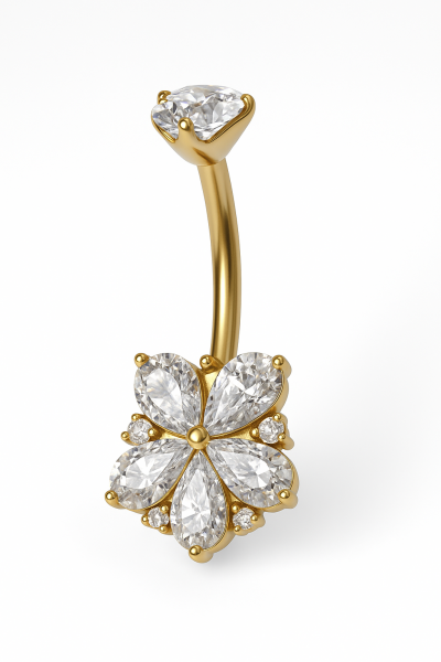 Crystal Clover  Premium Titanyum Göbek Piercing