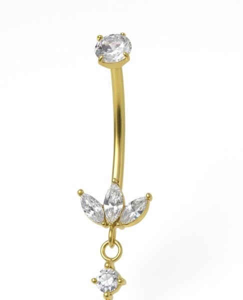 Velluna Petal  Zarif Taşlı  Cerrahi Çelik Sallantılı Göbek Piercing