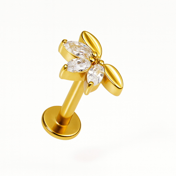 Petalune  Altın Çiçek Işıltısıyla Buluşan Zarafet Cerrahi Çelik Labret Piercing