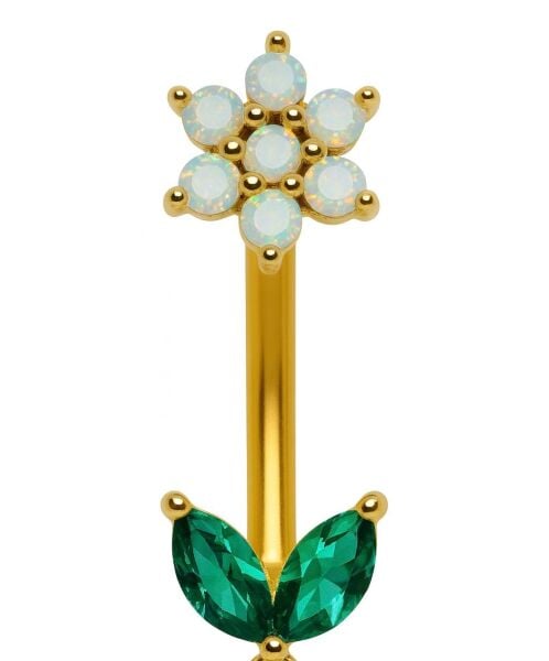 Çiçek Desenli Parlak Yuvarlak Taşlı Standart Kalınlık Banana Cerrahi Çelik Piercing